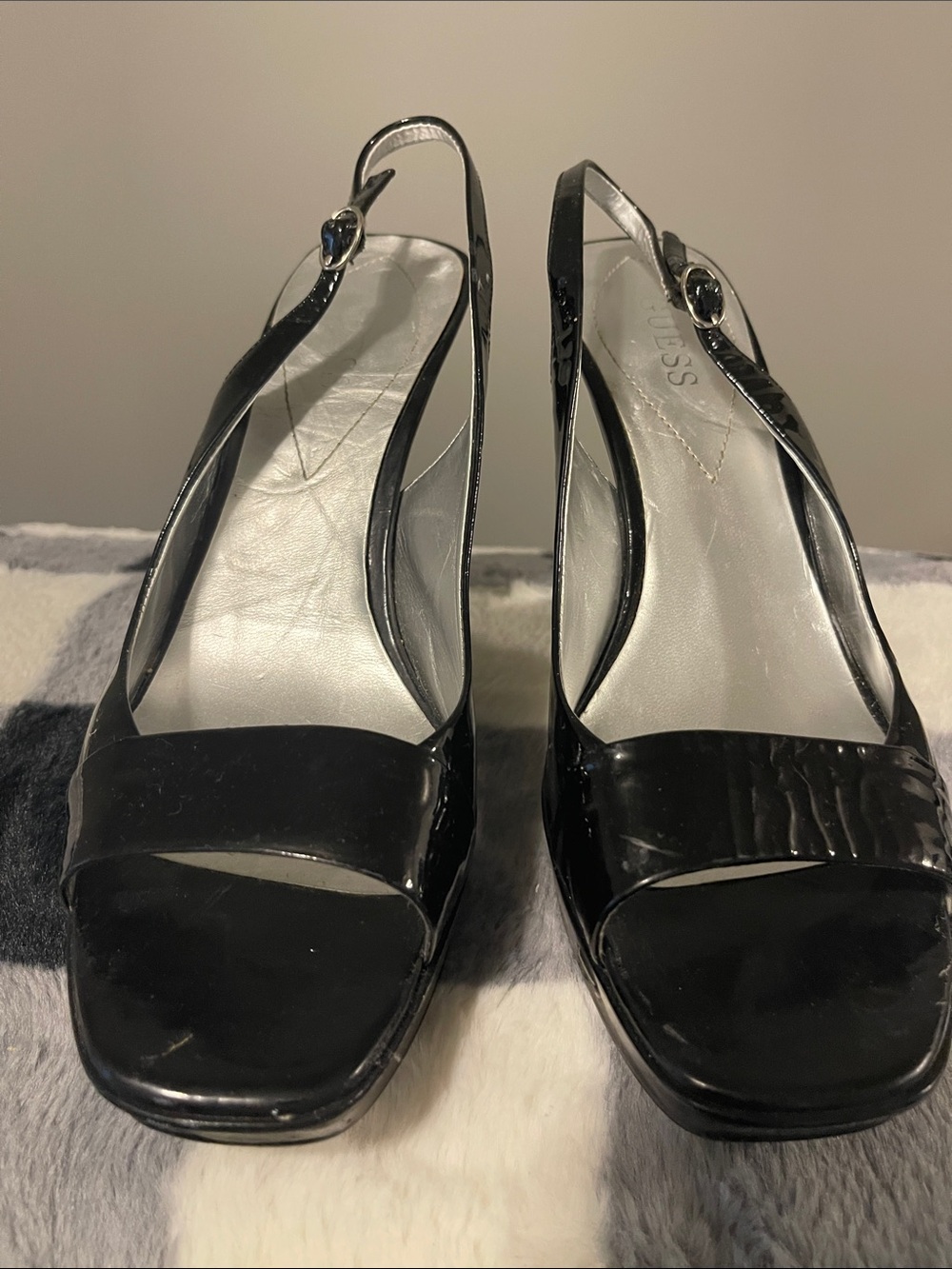 Guess Black Patent Slingback Mules